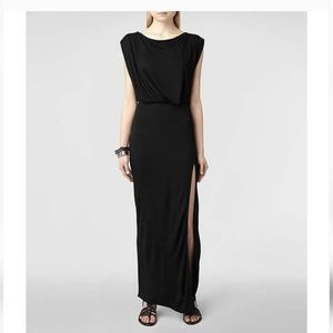 Allsaints Muse Black Slit Maxi Draped Dress Size 4 👗